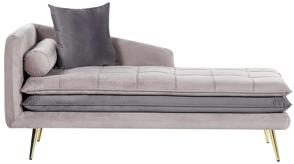 Chaise longue sinistra velluto beige e grigio GONESSE Beliani