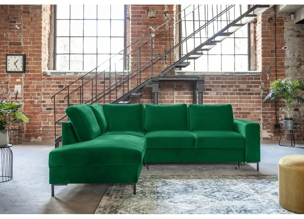 Divano letto angolare in velluto verde scuro (angolo sinistro) Lofty Lilly - Miuform