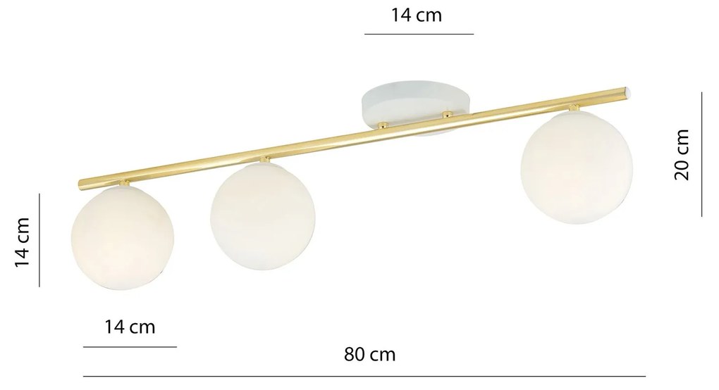 Plafoniera Contemporanea 3 Luci Monza In Acciaio Oro E Sfere Vetro Bianco