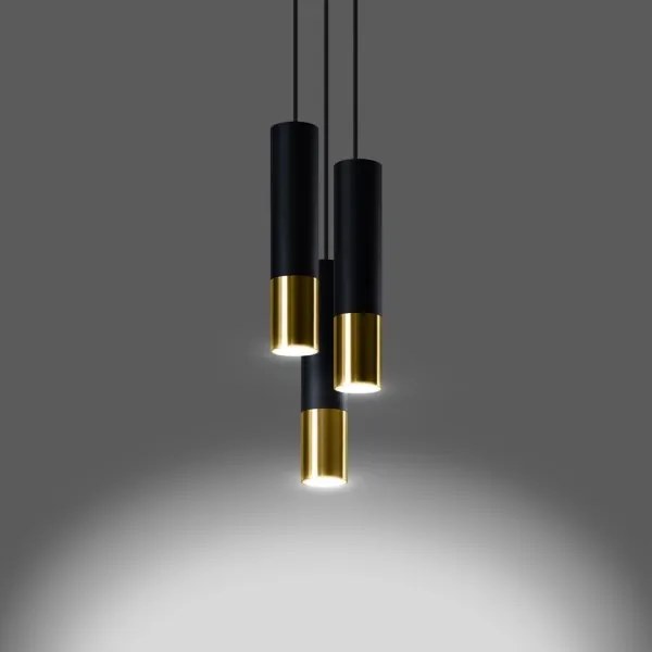 Sollux SL.0955 - Lampadario a sospensione con filo LOOPEZ 3xGU10/10W/230V arrotondato nero/oro