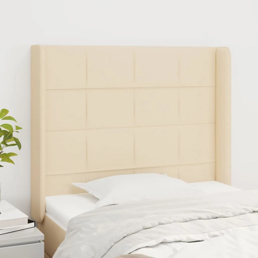 Testiera Ad Orecchio Crema 93x16x118/128 Cm İn Tessuto /