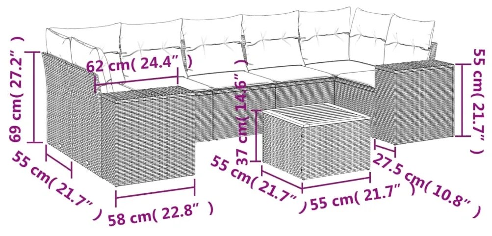 Set Divani da Giardino con Cuscini 8 pz Nero in Polyrattan