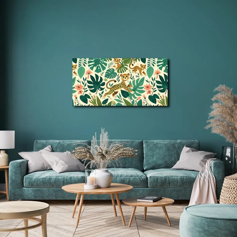 Quadro su tela – Ghepardi giocherelloni e foglie