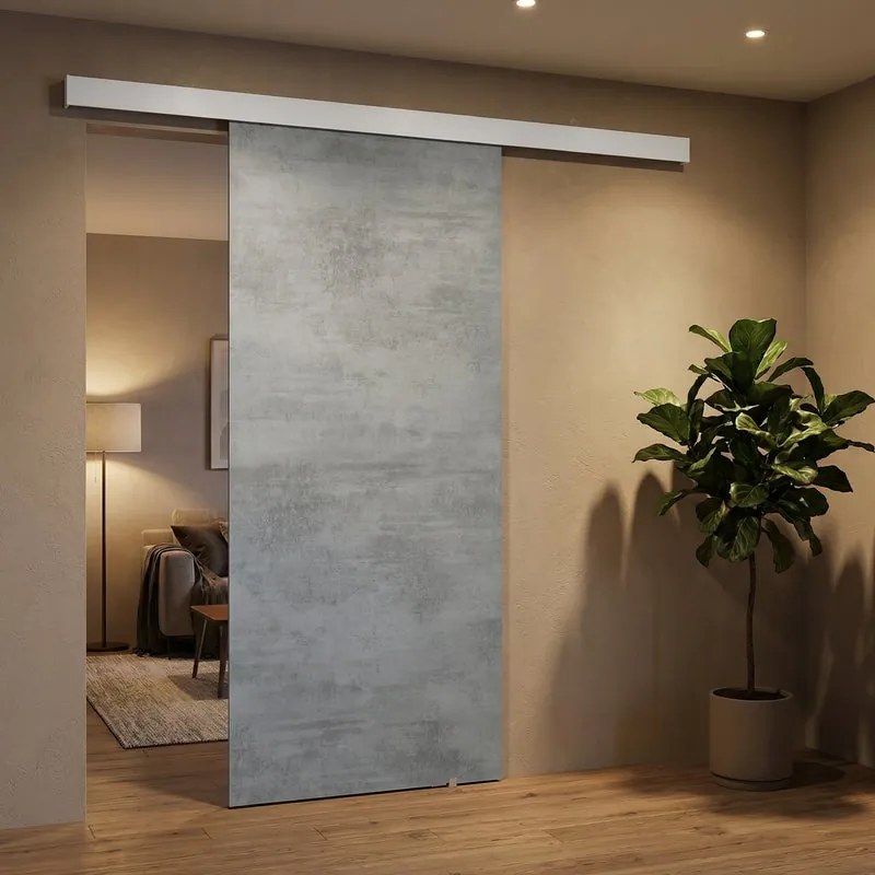 Porta scorrevole reversibile Cemento in mdf grigio, L 92.5 x H 211.5 cm, con binario Meli