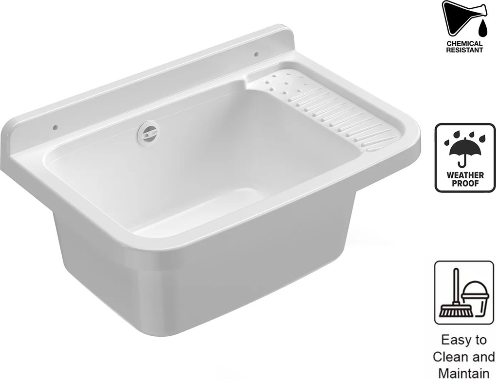 Lavatoio 50x35x24 cm Pilozzo a Parete in Resina Bianco...