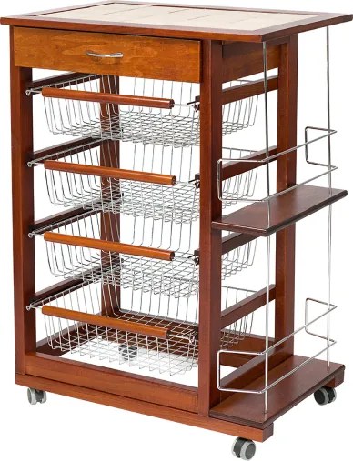 Carrello da cucina portafrutta con portabottiglie LANDHELL Ciliegio