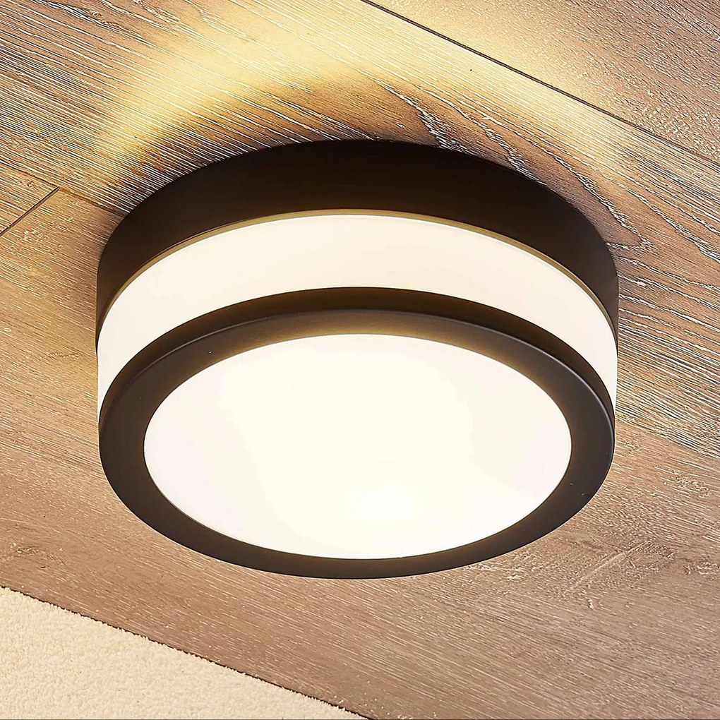 Plafoniera Flavi Lindby, dimmerabile, Nero, Bagno, Metallo, Moderno, Plafoniera