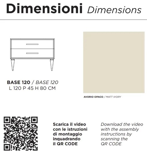 Mobile bagno moderno 120 cm - Avorio Opaco - 2 cassetti - Lavabo - CLASSIC