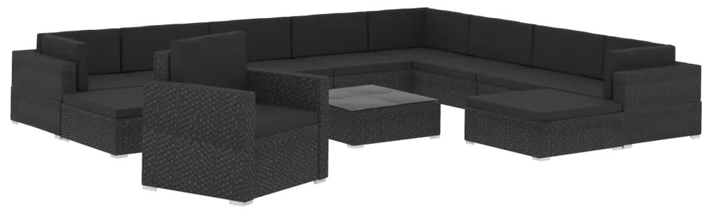 Set divani da giardino 12 pz con cuscini in polyrattan nero