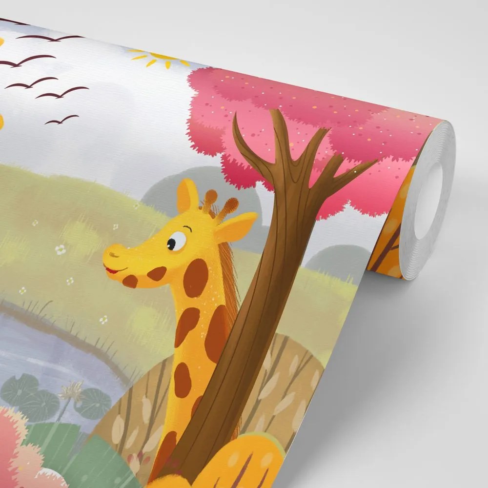 Carta da parati autoadesiva – Giraffe presso lo stagno