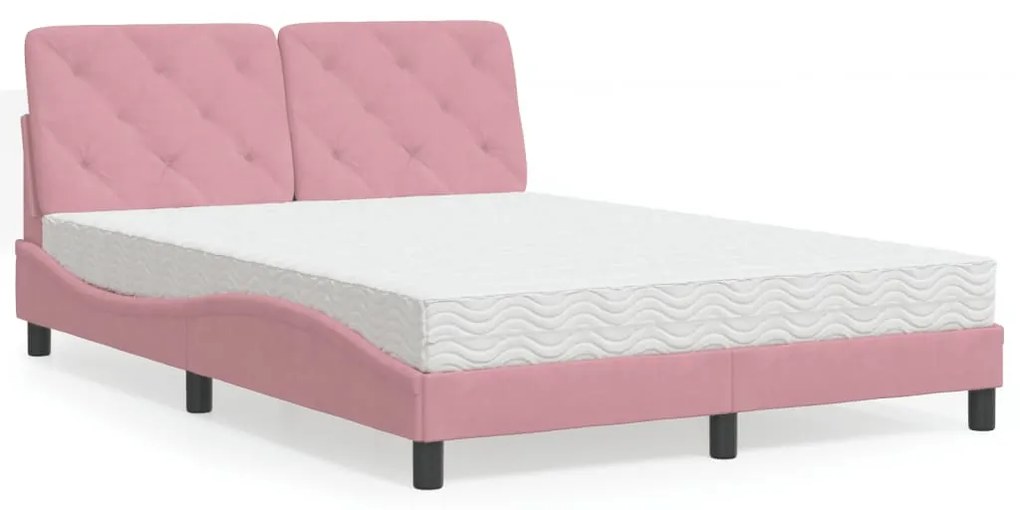 Letto Con Materasso Rosa 140x200 Cm İn Velluto /