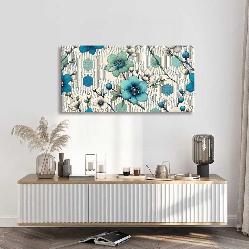 Quadro su tela – Combinazione di fiori e geometria