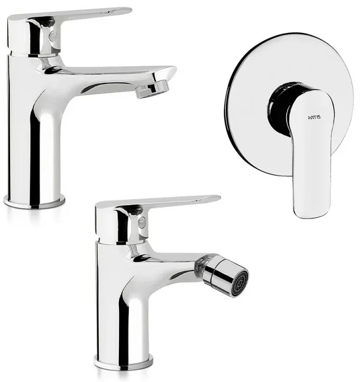 Set miscelatori lavabo bidet e doccia incasso cromati Artis Punta+ piletta inclusa