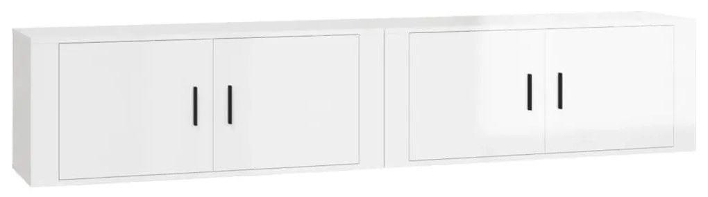 Mobili porta tv a parete 2 pz bianco lucido 100x34,5x40 cm