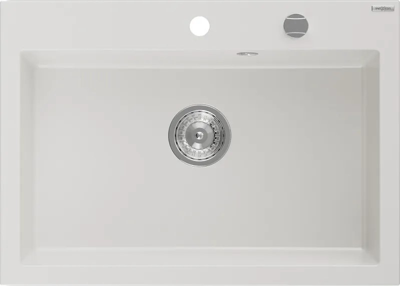 Mexen Elix lavello in granito 1-vasca 700 x 500 mm, bianco, sifone cromato - 6526701005-20