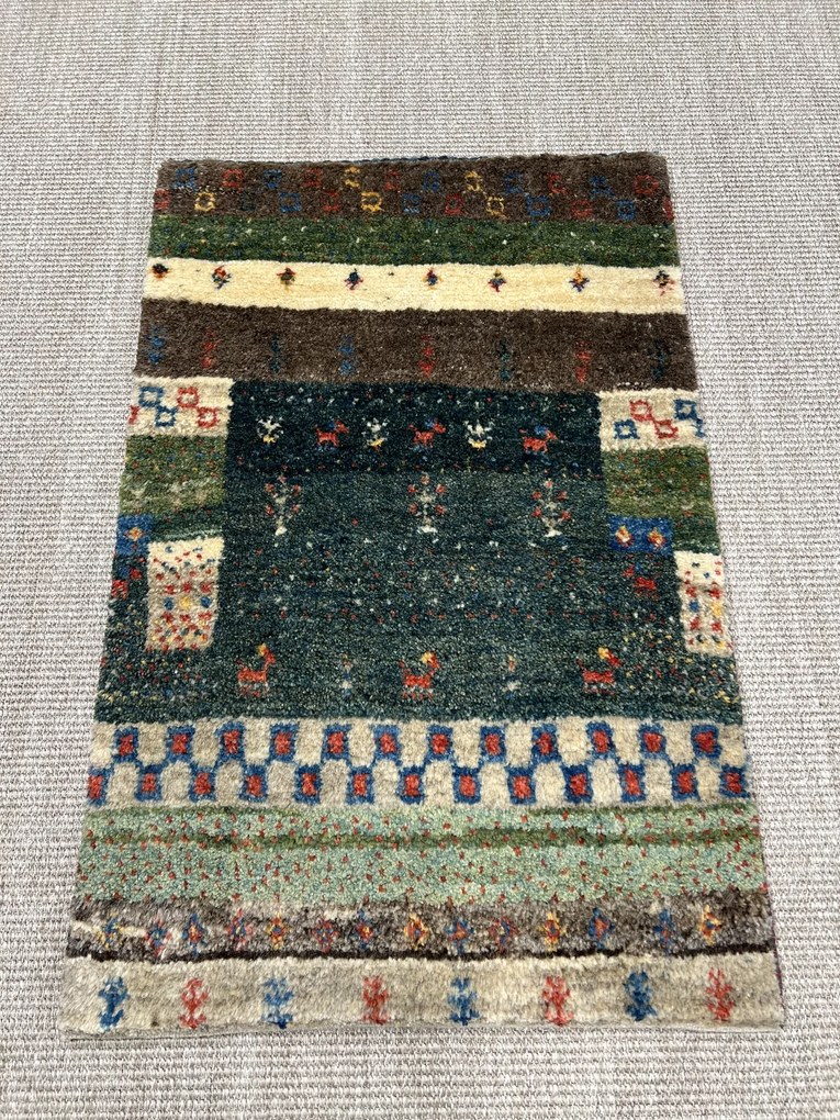 Gabbeh Tappeto persiano 90 x 60 Verde (Iran) Annodato A Mano