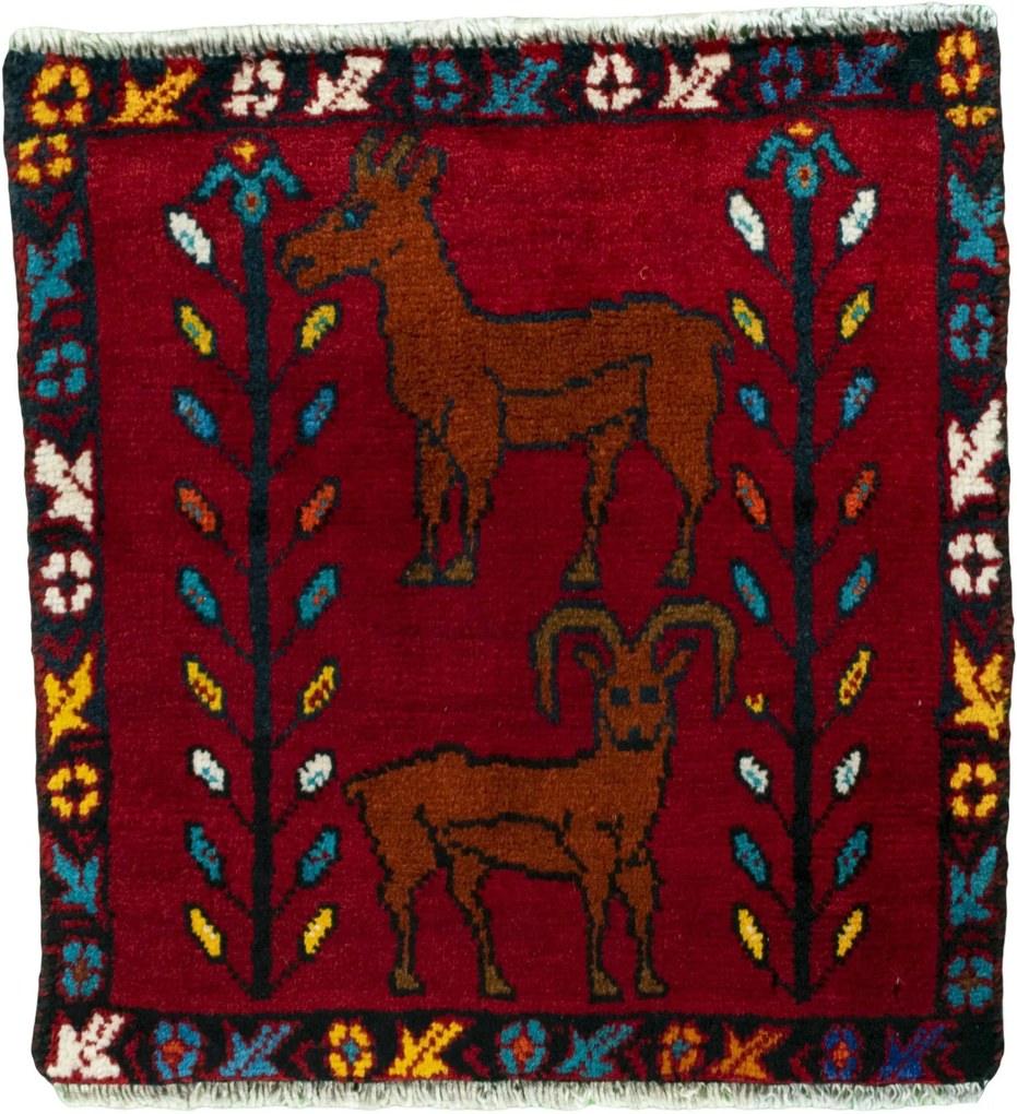 Shiraz Tappeto 50 x 60 Rosso (Iran) Annodato A Mano