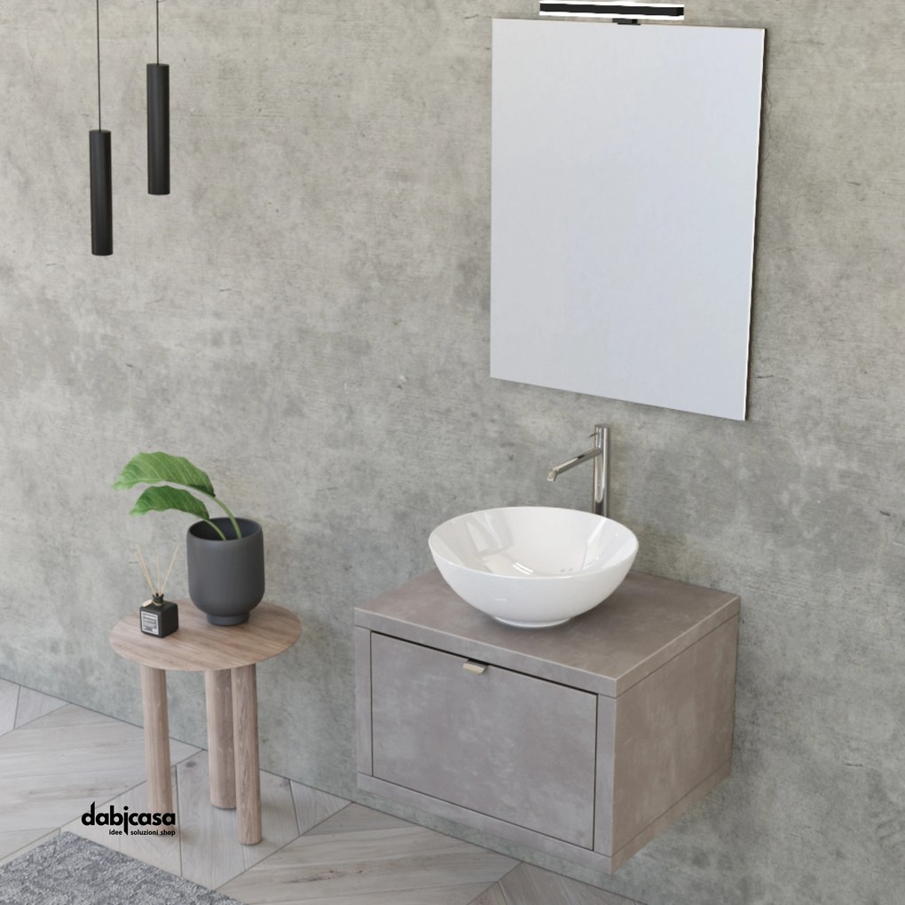 Mobile Bagno Sospeso "Unit One" Da 60 Cm Composto Da Un Cassetto Finitura Grigio Caldo