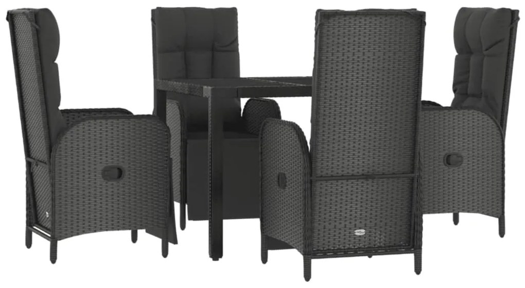 Set da pranzo da giardino 5 pz nero con cuscini in polyrattan