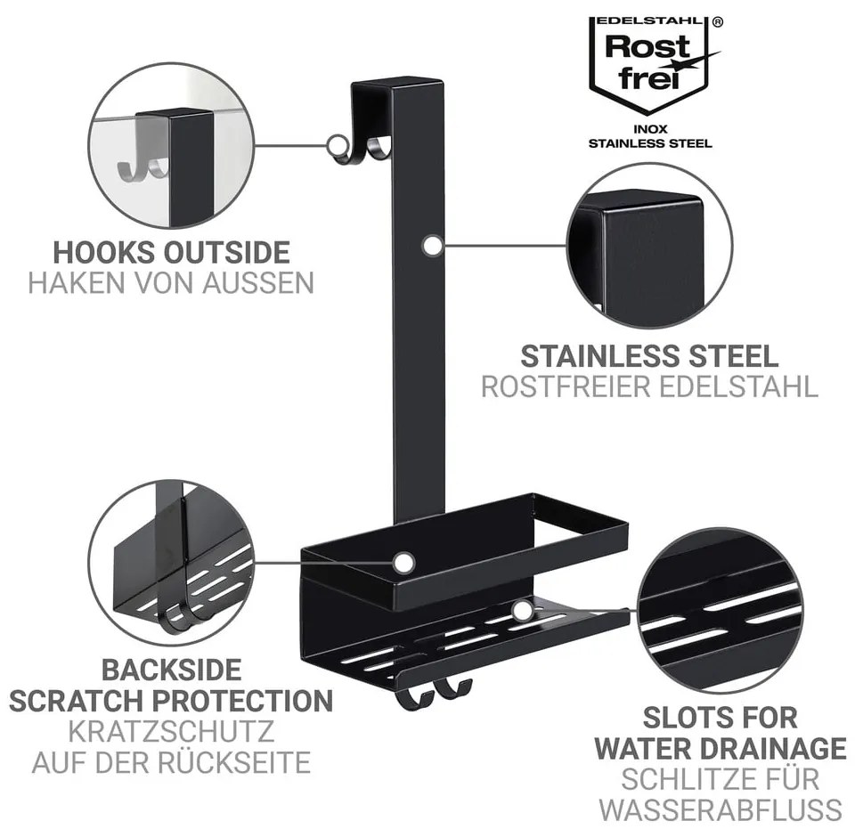 Mensola da bagno da appendere nera in acciaio inox Bribano – Wenko