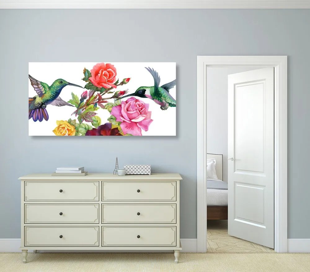 Quadro su tela – Colibrì con fiori