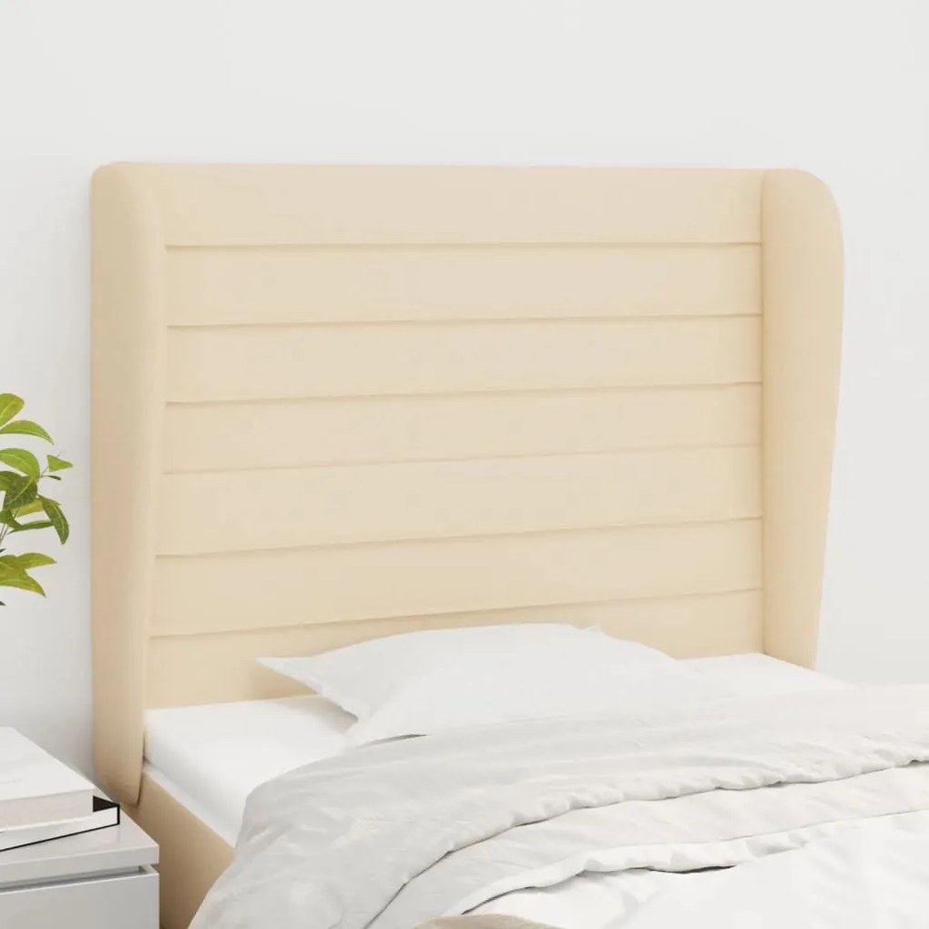 Testiera Ad Orecchio Crema 103x23x118/128 Cm İn Tessuto /
