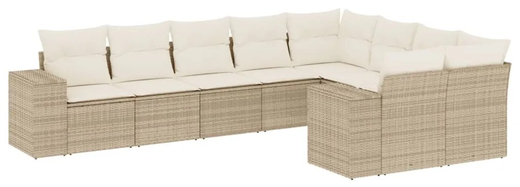 Set Divano da Giardino 9 pz con Cuscini Beige in Polyrattan