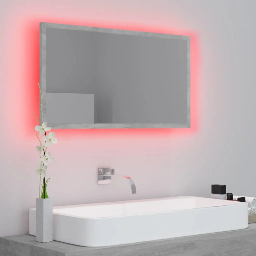 Specchio da bagno a led grigio 80x8,5x37 cm in acrilico