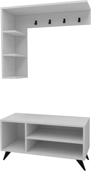 Mobile Ingresso Ad Angolo Con Appendiabiti E Scarpiera Bianco Samle