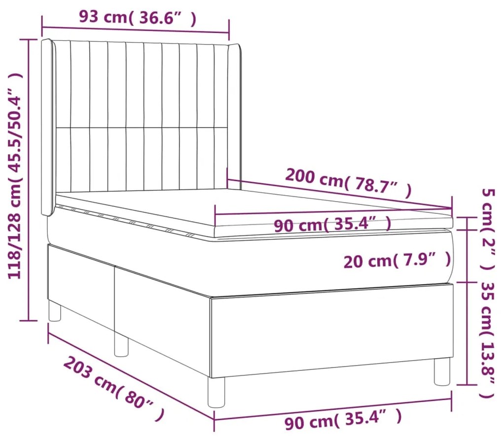 Letto a Molle con Materasso e LED Crema 90x200 cm in Tessuto