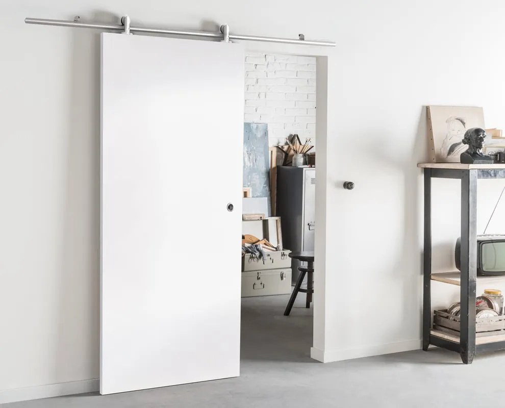 Porta scorrevole Cool in mdf bianco, L 92.5 x H 211.5 cm, con binario Ermes Reversibile