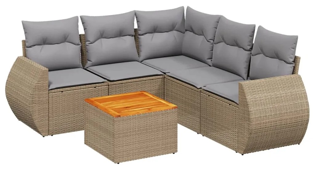 Set divano da giardino 6 pz con cuscini beige in polyrattan