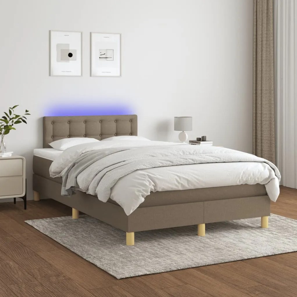 Letto a molle con materasso e led tortora 120x190 cm in tessuto