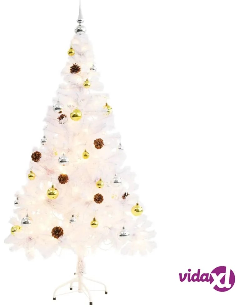 vidaXL Albero di Natale Preilluminato con Palline Bianco 150 cm
