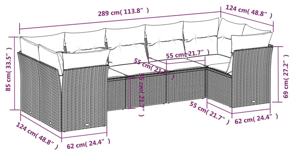 Set Divani da Giardino 7 pz con Cuscini Grigio in Polyrattan