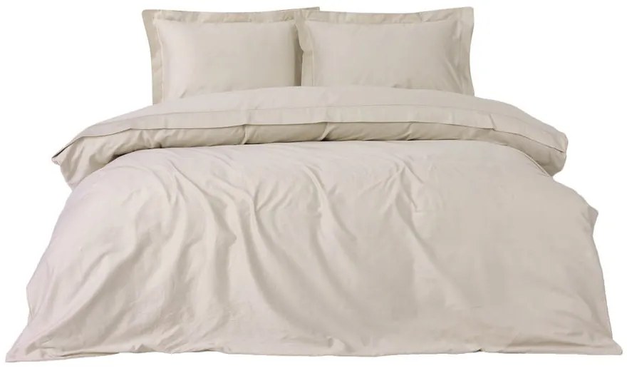 Set copripiumino e federa beige in raso di cotone per letto matrimoniale/per letto esteso 240x220 cm Elegant – Mijolnir