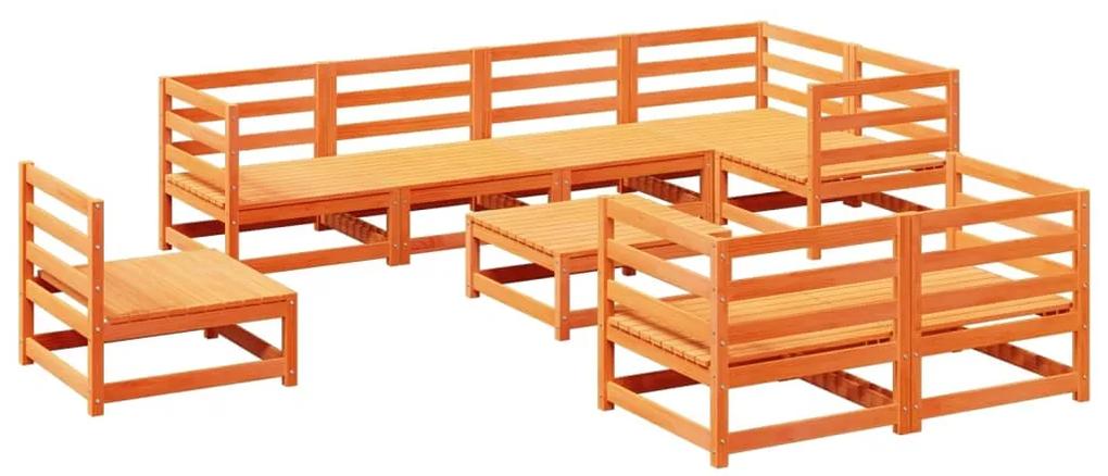 Set divani da giardino 9 pz marrone cera legno massello pino