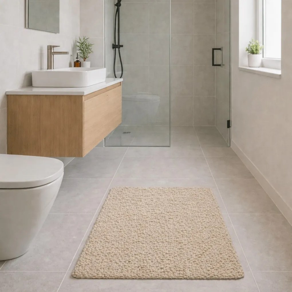 Tappeto Bagno Antiscivolo in Poliestere Serie Bath Tufting Beige