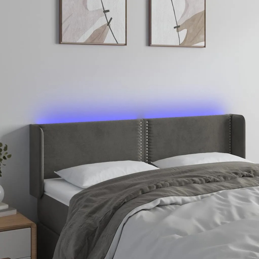 Testiera A Led Grigio Scuro 147x16x78/88 Cm İn Velluto /