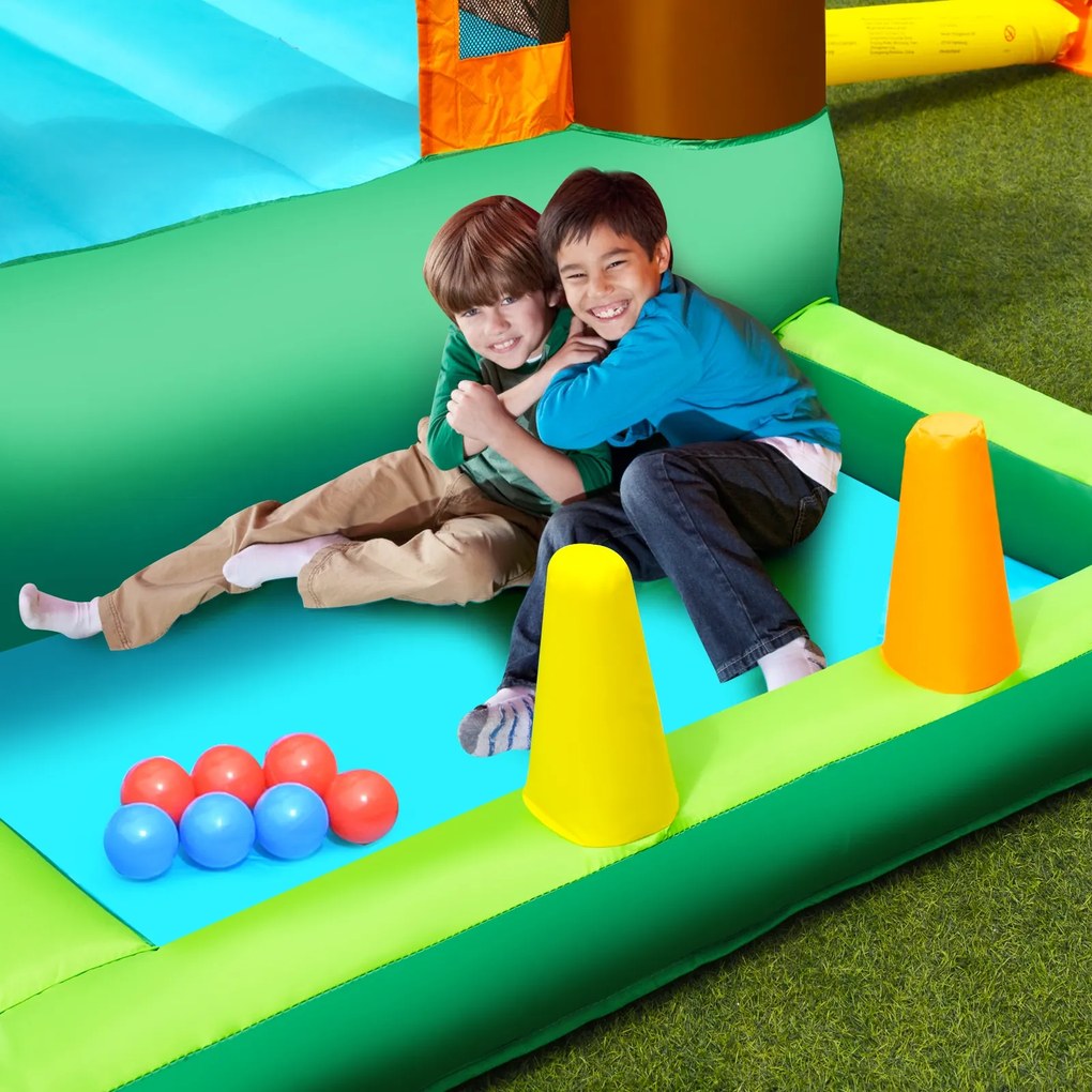 Costway Parco acquatico gonfiabile con scivolo e compressore, Scivolo gonfiabile con piscina per interno ed esterno
