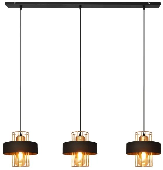 Lampadario a sospensione su cavo VOLTA 3xE27/15W/230V nero/oro rosa