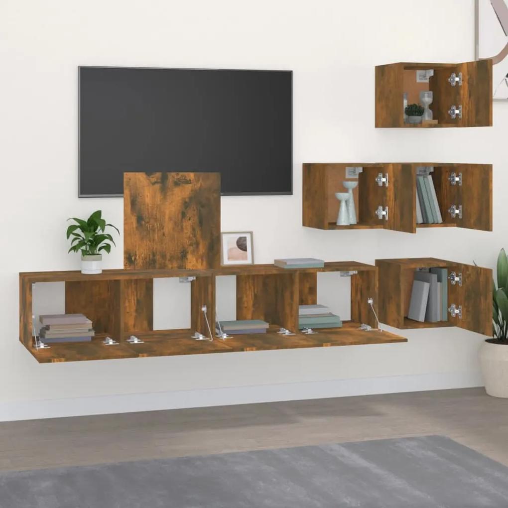 Mobile porta tv a parete rovere fumo in legno multistrato