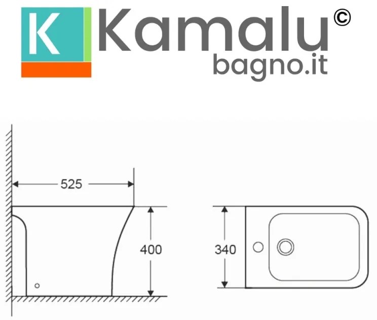 Kamalu - set sanitari monoblocco rimless scarico a parete e soft close | anta-2300