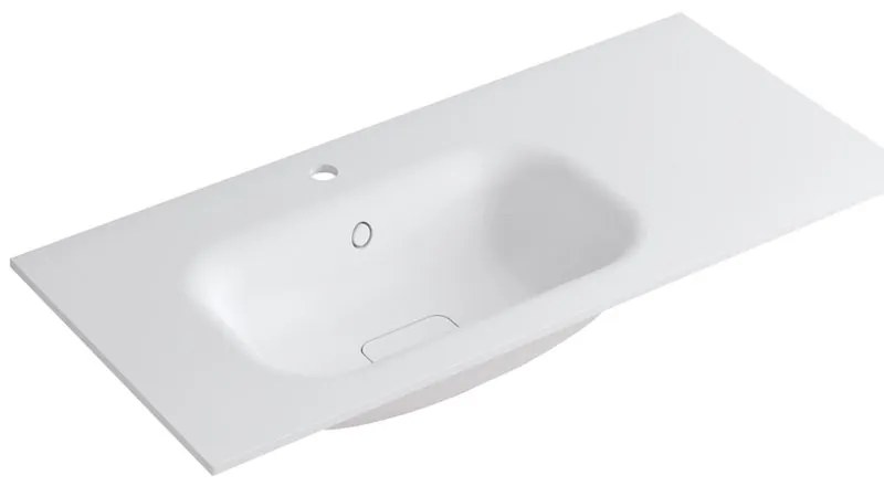 Lavabo integrale rettangolare vasca a sinistra L 100.5 x H 15 x P 46 cm in resina bianco opaco
