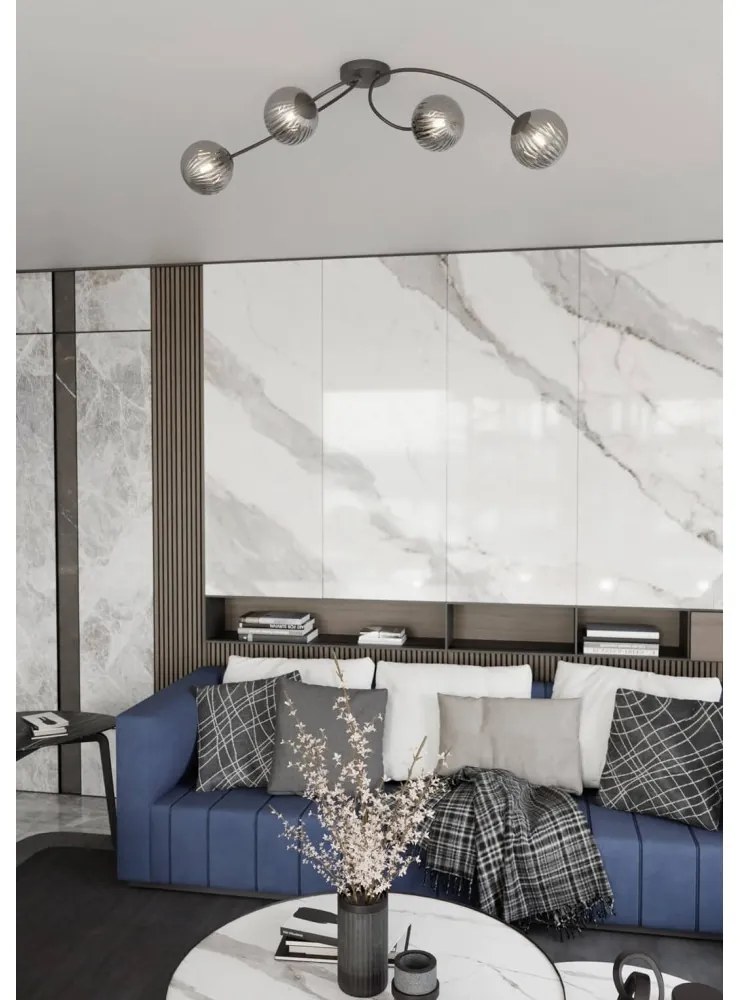 Lampada da soffitto in acciaio e vetro VIBRA 4 da interno 4xE14 Colore del corpo Nero e Grafite