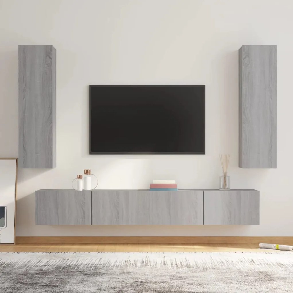 Set Di Mobili Porta Tv 4 Pz Grigio Sonoma İn Legno Multistrato /