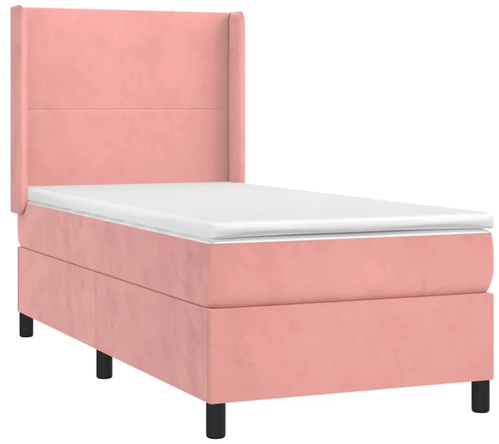 Letto a molle con materasso e led rosa 80x200 cm in velluto