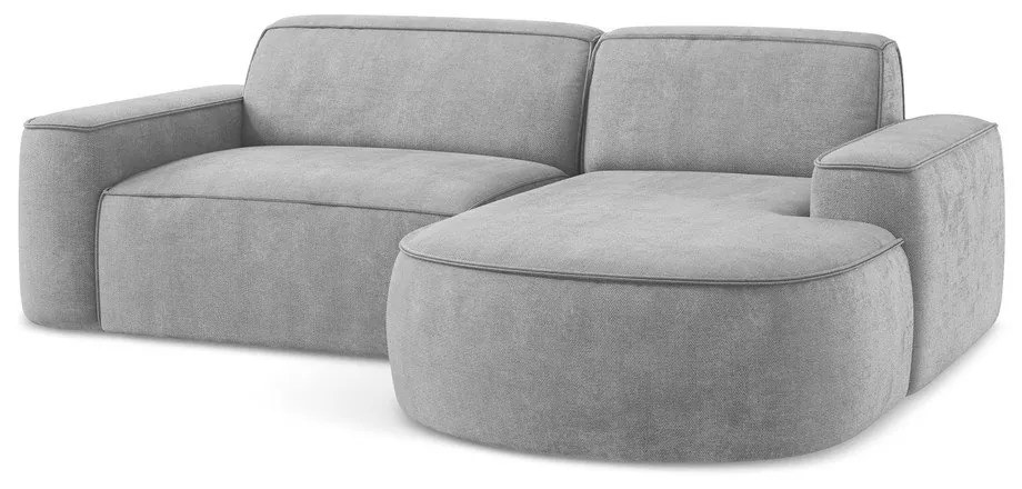 Divano angolare grigio chiaro (con penisola a destra/con chaise lounge) con rivestimento in ciniglia Omao – Makamii