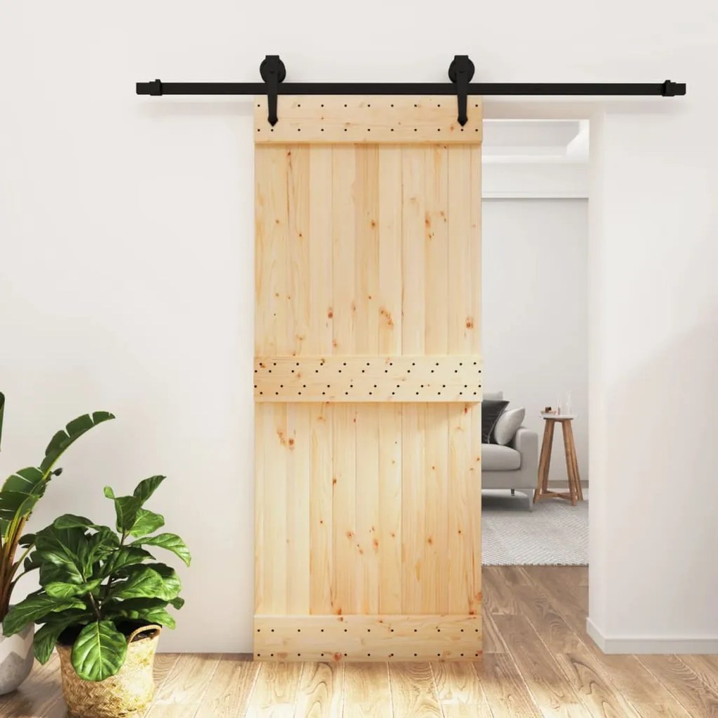 Porta Scorrevole Con Set Hardware 85x210 Cm Legno Massello Pino /