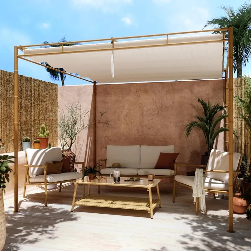 Salotto da giardino Bamboo NATERIAL beige con cuscini in poliestere beige per 4 persone